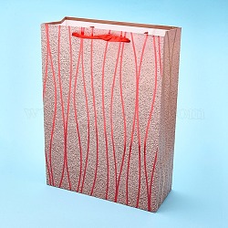 Wellenmuster-Partygeschenkpapiertüten, mit Griff, zum Geburtstag Hochzeit Weihnachtsfeier, Rechteck, rot, 30x41.5x12 cm