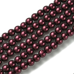 Perles de verre de qualité écologiques, nacré, ronde, rouge foncé, 6mm, Trou: 1.2~1.5mm, Environ 68 pcs/chapelet, 16'' (40.64 cm)