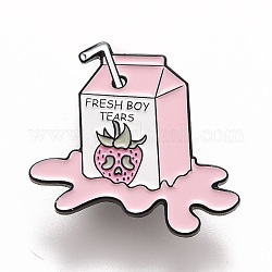 Pin de esmalte de lágrimas de niño fresco de palabra, insignia de aleación de leche de fresa para ropa de mochila, electroforesis negro, rosa, 29x30.5x1.5mm, pin: 1.2 mm
