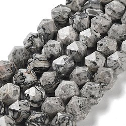 Fili di perle di pietra mappa naturale, sfaccettato, perline rotonde con taglio a stella, 9.5~10.5x9~9.5x9~9.5mm, Foro: 1.2 mm, circa 36~38pcs/filo, 14.76~15 pollice (37.5~38.1 cm)