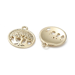 Alloy Pendants, Flat Round with Tree Charm, Golden, 19x16x2mm, Hole: 2mm