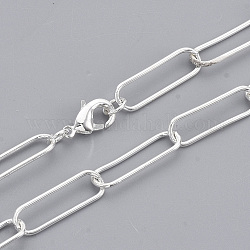 Fabricación de collar de cadena de clip de papel ovalado redondo de latón, con cierre de langosta, plata, 24.4 pulgada (62 cm), link: 20x6.5x1 mm