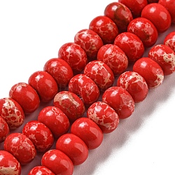 Brins de perles teintes en jaspe impérial synthétique, rondelle, rouge, 6~7x4~4.5mm, Trou: 1.2mm, Environ 90~94 pcs/chapelet, 14.76''~15.08
