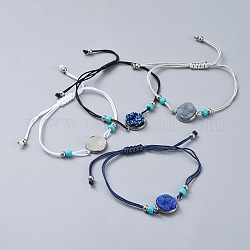 Verstellbarer Nylonfaden geflochtene Perlen Armbänder, mit Druzy Resin Verbinder, Glasperlen und 304 Edelstahlzubehör, Mischfarbe, 1-1/8 Zoll ~ 3 Zoll (3.1~7.5 cm)