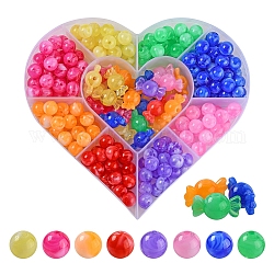 240pcs 9 couleurs perles acryliques, pierre d'imitation, ronde, couleur mixte, 10mm, Trou: 1.6mm