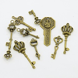Tibetan Style Key Pendants, Antique Bronze, 31~60x31~60x3~4mm, Hole: 1mm