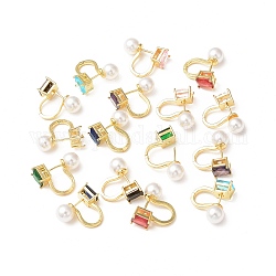 Стеклянные прямоугольные серьги-кольца с жемчугом из бисера, золотые латунные украшения для женщин, разноцветные, 25.3x17.5x10 мм, штифты : 1 мм