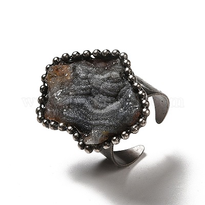 Открытые кольца-манжеты с натуральным агатом неправильной формы RJEW-F132-02AS-1