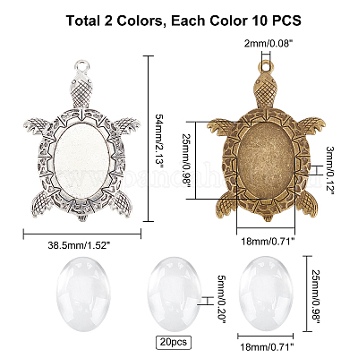 20 шт. подвеска из сплава черепаха 2 цвета кабошоны оправы DIY-PH0003-26-WH-1