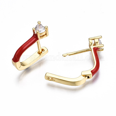 Серьги-кольца Huggie из латуни с прозрачным фианитом и прозрачным фианитом EJEW-T014-31G-NF-1