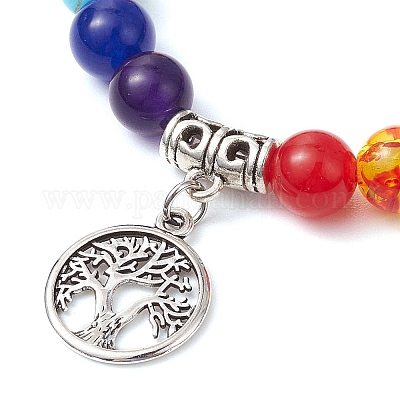 Эластичные браслеты из бисера и натуральных и синтетических драгоценных камней на тему чакры BJEW-JB11281-1