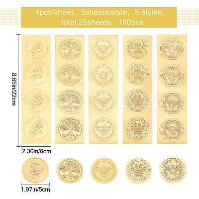 CRASPIRE 2 inch Gold Embossed Envelope Seals Stickers Seal of Achievement 100pcs Adhesive Embossed Foil Seals Stickers Label for