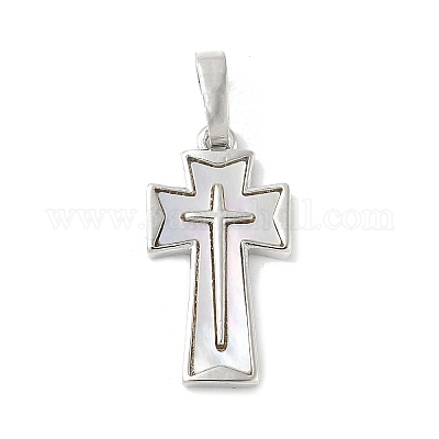 Подвески из латуни с натуральными белыми ракушками KK-S522-01B-P-1