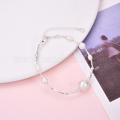 Браслеты из латунных бусин из натурального жемчуга для женщин BJEW-T022-08S-1