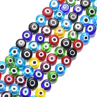 Ручной сглаза Lampwork плоские круглые пряди шарик LAMP-L058-10mm-M-1
