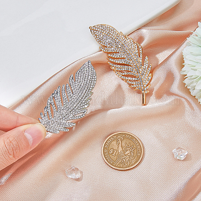 2 шт. 2-цветные зажимы для пряжки шарфа из сплава перьев и страз JEWB-FH0001-53-1