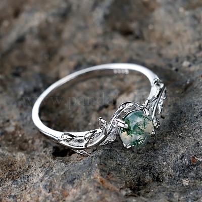 Кольца из стерлингового серебра с овалом и листом и моховым агатом FS-WGF1EFD-03-1