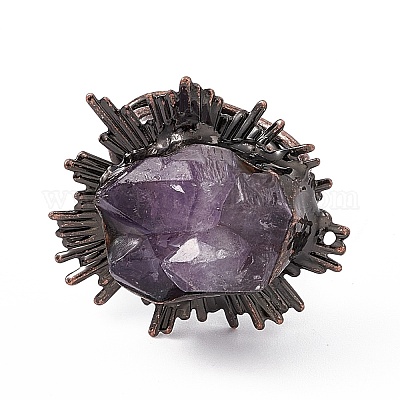 Кольца-манжеты с натуральным лавандовым аметистом неправильной формы RJEW-D077-09AB-1