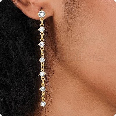 Плоские круглые серьги-гвоздики с кисточками из латуни с микропаве из прозрачных кубических цирконий FS-WG5D18E-03-1