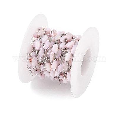 Цепочка из овальных бусин ручной работы из нержавеющей стали 304 и окрашенных ракушек CHS-H028-05P-01-1