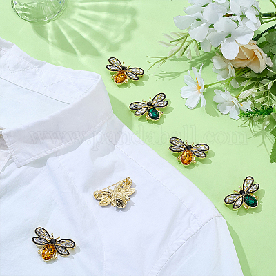 6 шт. 2 цвета пчелы сплав горный хрусталь броши на лацкан для рюкзака одежды JEWB-ME0001-08-1