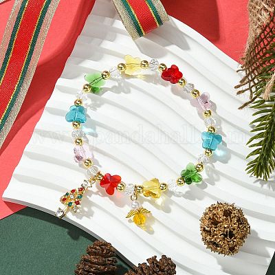 Прозрачные стеклянные браслеты с бабочками и искусственным жемчугом BJEW-JB10727-1