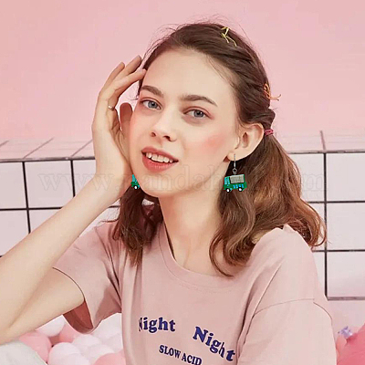 8 пара 8-х видов серег с подвесками из смолы в форме автомобиля с железными булавками EJEW-AB00044-1