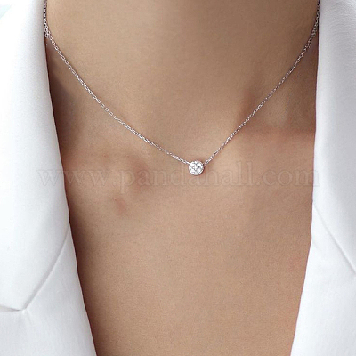 S925 стерлингового серебра микропаве прозрачные кубические цирконии круглые подвески ожерелья для женщин SA9536-3-1