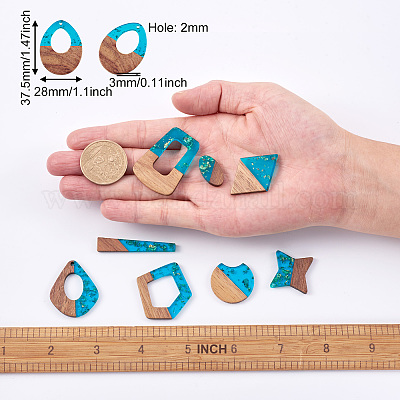 30шт 15 стильные подвески из прозрачной смолы и орехового дерева RESI-FW0001-01-1