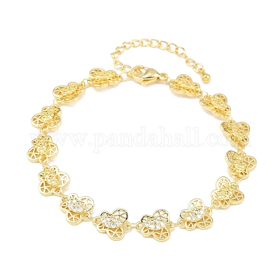 Латунные браслеты-цепочки с микропаве из прозрачных кубических цирконий для женщин BJEW-A090-10C-G-1