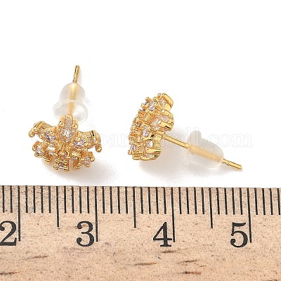 Серьги-гвоздики из латуни с микропаве из кубических цирконий в форме снежинки EJEW-Z152-02G-02-1