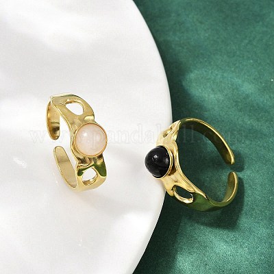 Кольца-манжеты из нержавеющей стали 316 с натуральными смешанными драгоценными камнями RJEW-Z098-01G-05-1