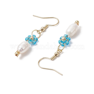 Латунный стеклянный цветок с овальными подвесками EJEW-MZ00442-1