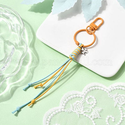 Корейский вощеный полиэстеровый шнур и подвеска в виде клевера из нержавеющей стали 201 HJEW-JM04414-01-1