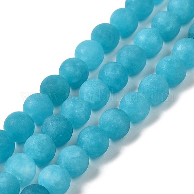 Naturels teints en blanc perles de jade brins&nbsp;G-M402-B01-02-1