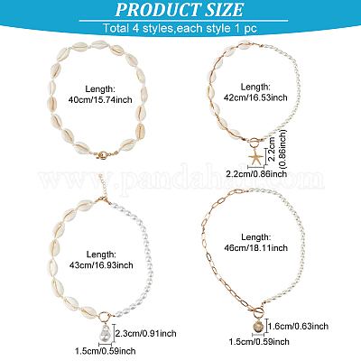 4 шт. набор из 4-х видов ожерелий из натуральных ракушек и искусственного жемчуга NJEW-AN0001-53-1