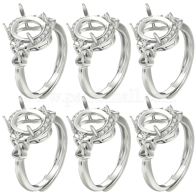 6 шт. регулируемое латунное кольцо с микропаве из прозрачного кубического циркония ZIRC-BBC0003-43-1