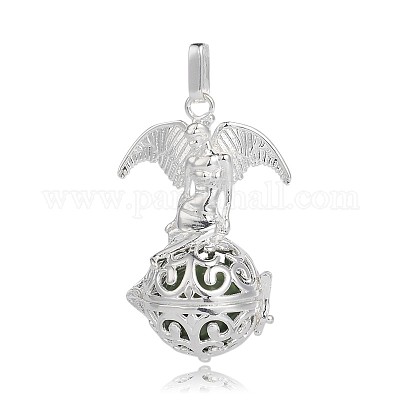 Серебряные позолоченные латунные полые круглые подвески в клетке&nbsp;LS-KK-J248-05S-1