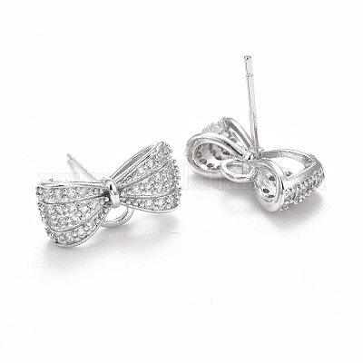 Фурнитура для серег из латуни с микропаве из кубического циркония KK-C237-05P-1