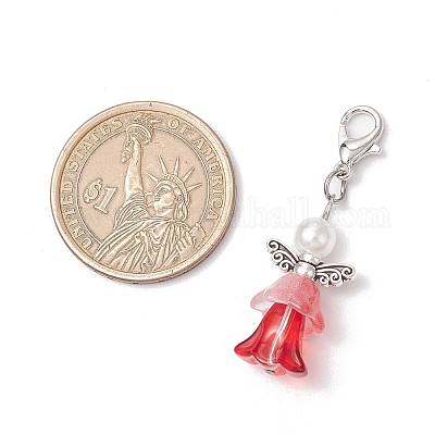 Подвеска в виде ангела из прозрачного стекла и пластика ABS с имитацией жемчуга HJEW-JM03294-1