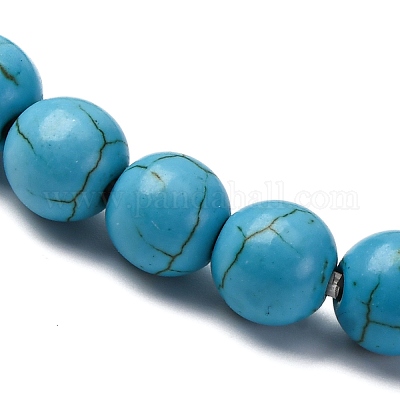 Синтетические бирюзовые круглые эластичные браслеты из бисера BJEW-F203-02-1
