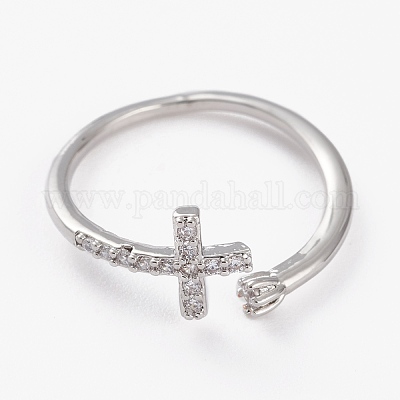 Латунные кольца из манжеты с прозрачным цирконием RJEW-C101-07-1