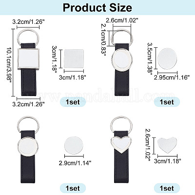 PandaHall 4pcs 4 Colors Sublimation Keychain Blanks, PU Leather Keychain with Zinc Alloy Key Rings, Double-Side Printed Heat Transfer