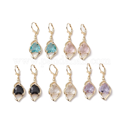 Стеклянная серьга с защелкой EJEW-C077-06KCG-1