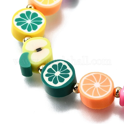 Браслеты из полимерной глины ручной работы с фруктовой тематикой и бусинами для женщин BJEW-TA00654-1