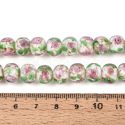 Нити бусин-рондель с внутренним цветком ручной работы в технике лэмпворк LAMP-T022-24K-1