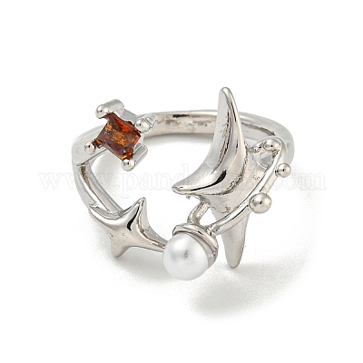 Открытое кольцо-манжета со стразами из цинкового сплава в форме звезды RJEW-Z048-02P-01-1