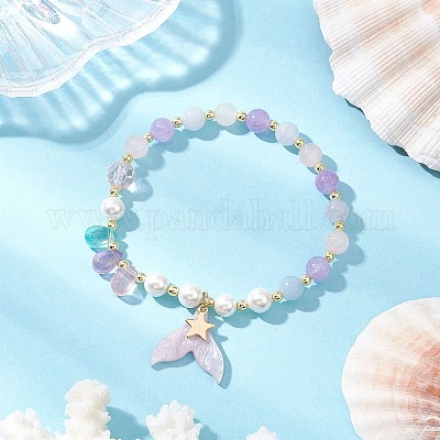 Браслеты с подвесками из натуральных аквамаринов BJEW-JB11731-1