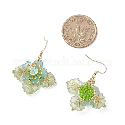 Серьги-подвески из цветочных латунных стеклянных бусин EJEW-MZ00650-1