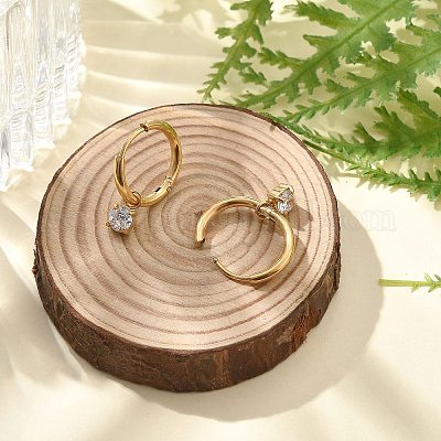 Серьги-кольца из нержавеющей стали 304 с ионным покрытием (IP) и микропаве из кубического циркония STAS-R004-02G-02-1